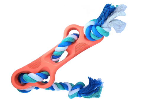 Rubber Bone Chew Toy with Rope
